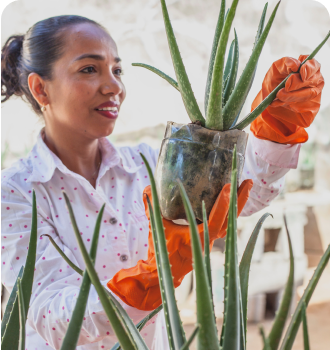 Woman with plant