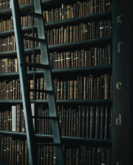 A huge hall with bookshelves to the ceiling